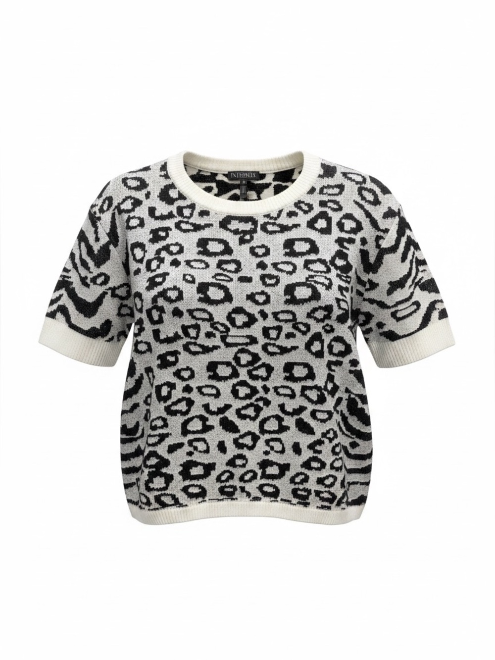 INTERMIX Black and White Leopard Print Knit Top